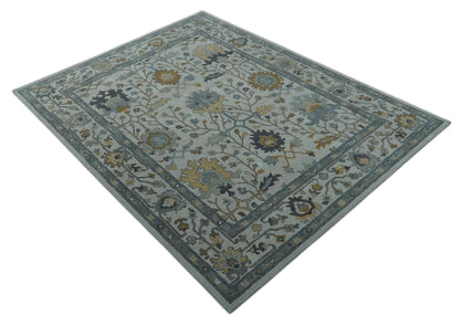 Hand Tufted Silver and Blue Donegal Oushak Rug, Multi Size Living Room and Bedroom Rug.