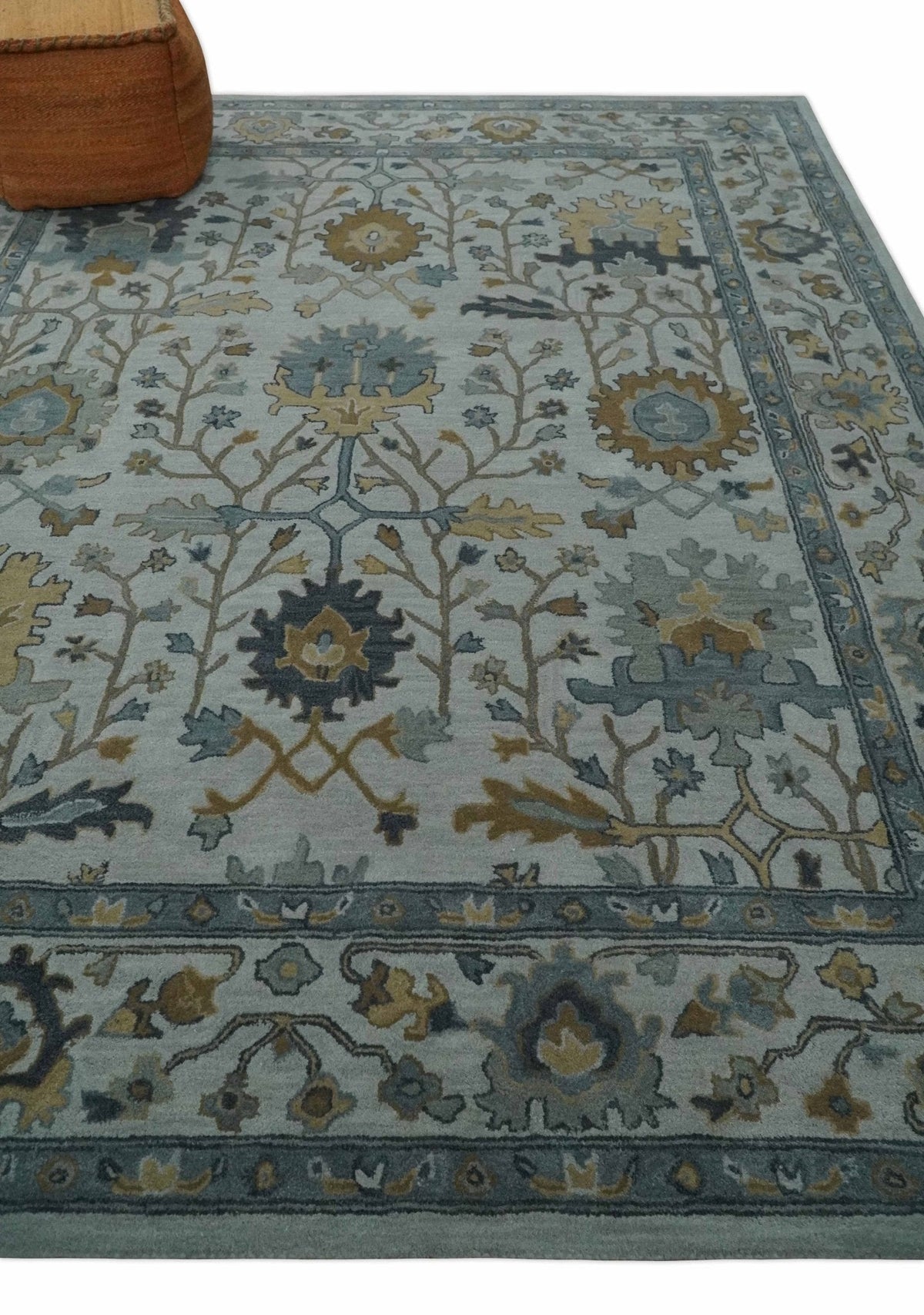 Hand Tufted Silver and Blue Donegal Oushak Rug, Multi Size Living Room and Bedroom Rug.
