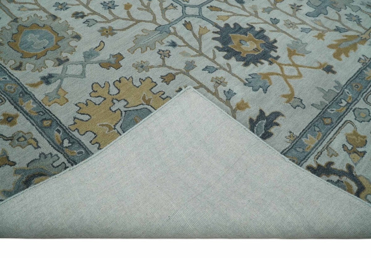 Hand Tufted Silver and Blue Donegal Oushak Rug, Multi Size Living Room and Bedroom Rug.