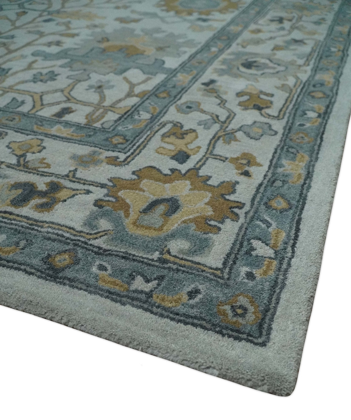 Hand Tufted Silver and Blue Donegal Oushak Rug, Multi Size Living Room and Bedroom Rug.