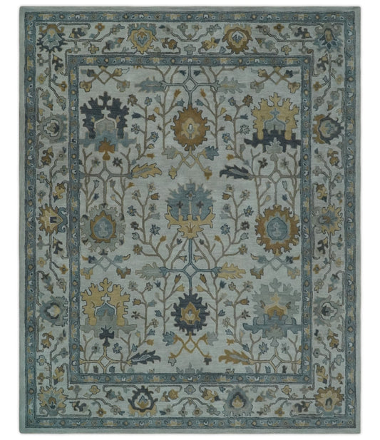 Hand Tufted Silver and Blue Donegal Oushak Rug, Multi Size Living Room and Bedroom Rug.