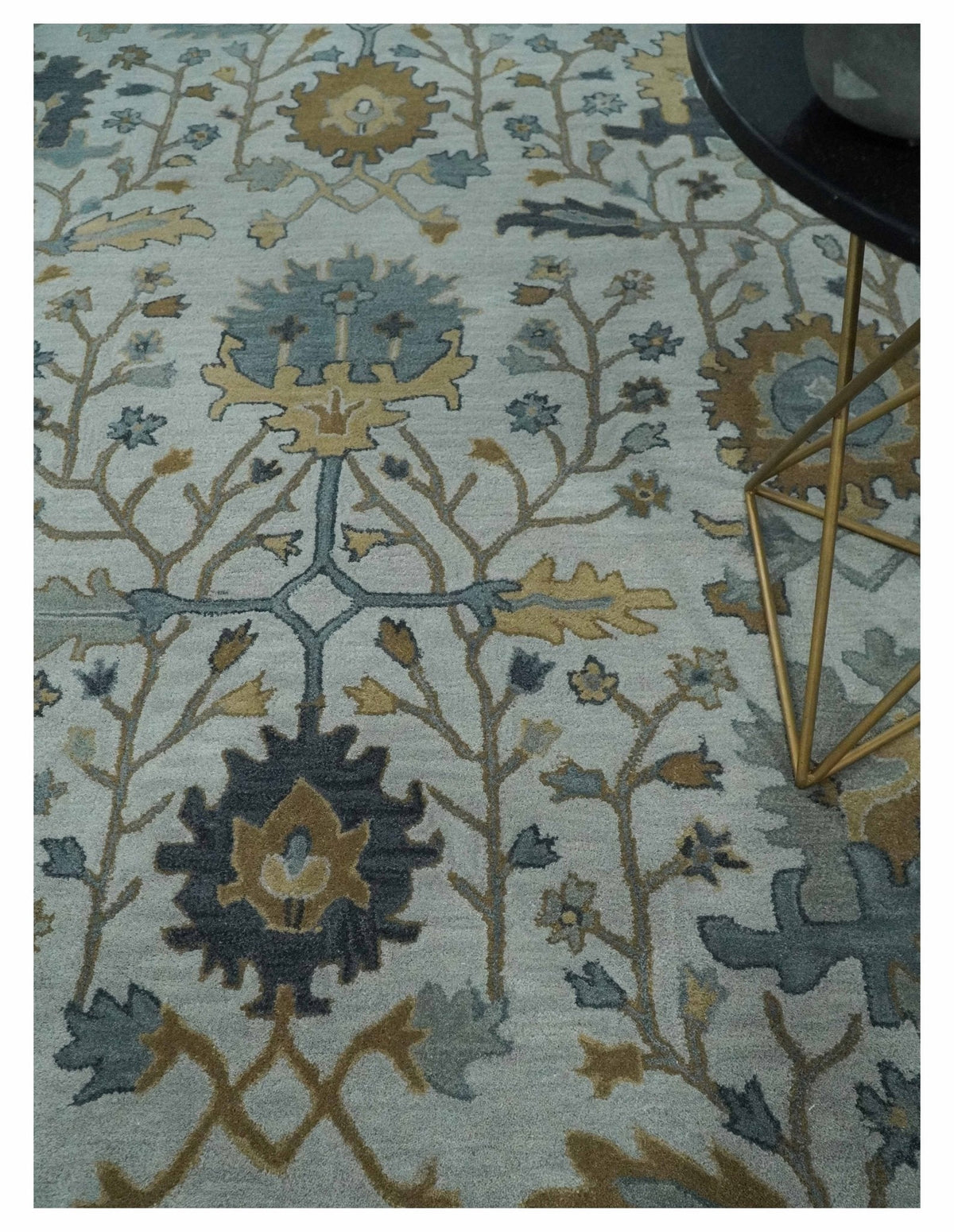 Hand Tufted Silver and Blue Donegal Oushak Rug, Multi Size Living Room and Bedroom Rug.
