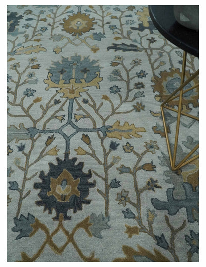 Hand Tufted Silver and Blue Donegal Oushak Rug, Multi Size Living Room and Bedroom Rug.