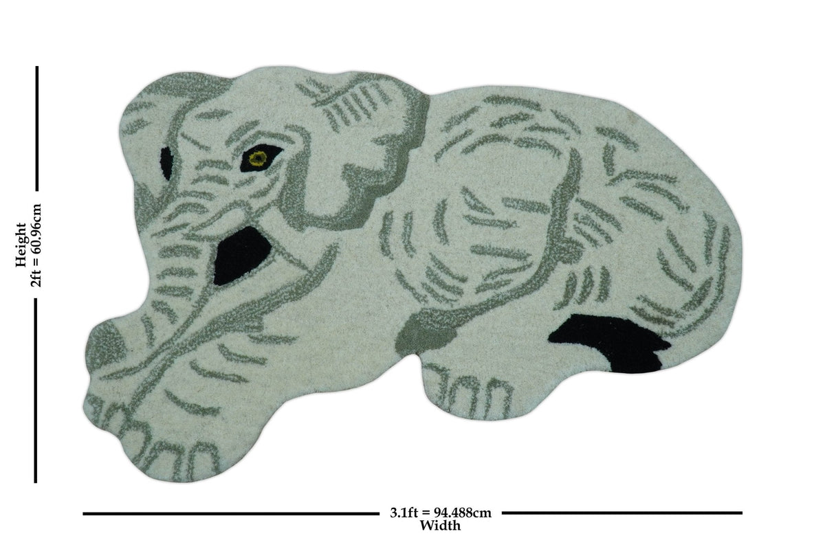 Hand Tufted White Animal Elephant 2x3 Wool Area Rug.