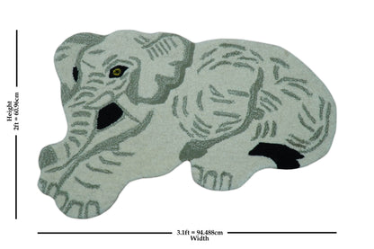 Hand Tufted White Animal Elephant 2x3 Wool Area Rug.