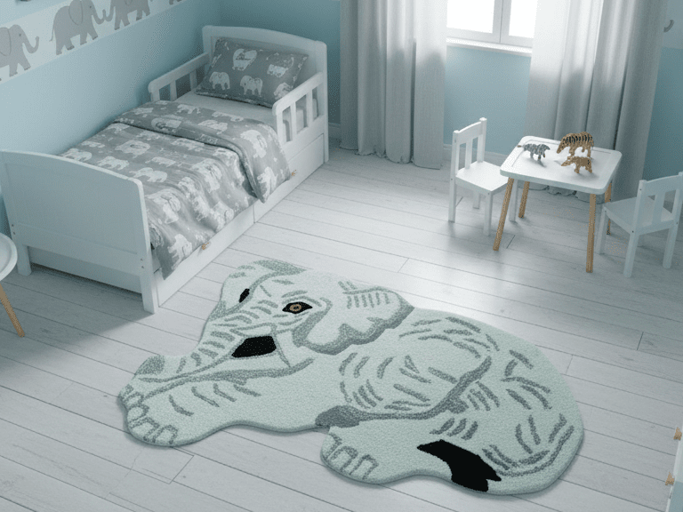 Hand Tufted White Animal Elephant 2x3 Wool Area Rug.