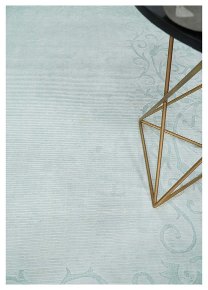 2.6x10 and 5x8 Hand Woven and Carved Silver and Gray Floral Art Silk Rug.
