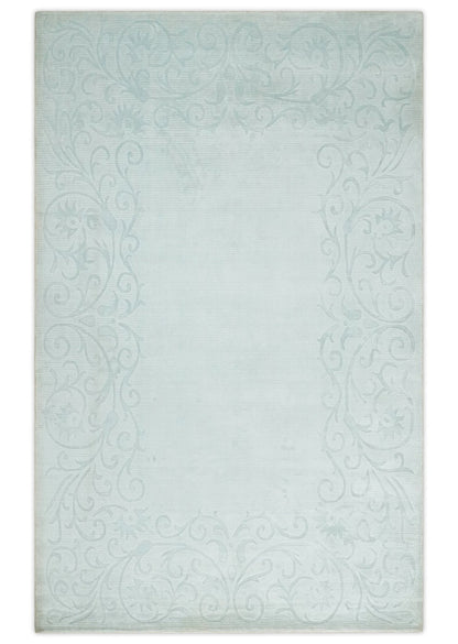 2.6x10 and 5x8 Hand Woven and Carved Silver and Gray Floral Art Silk Rug.