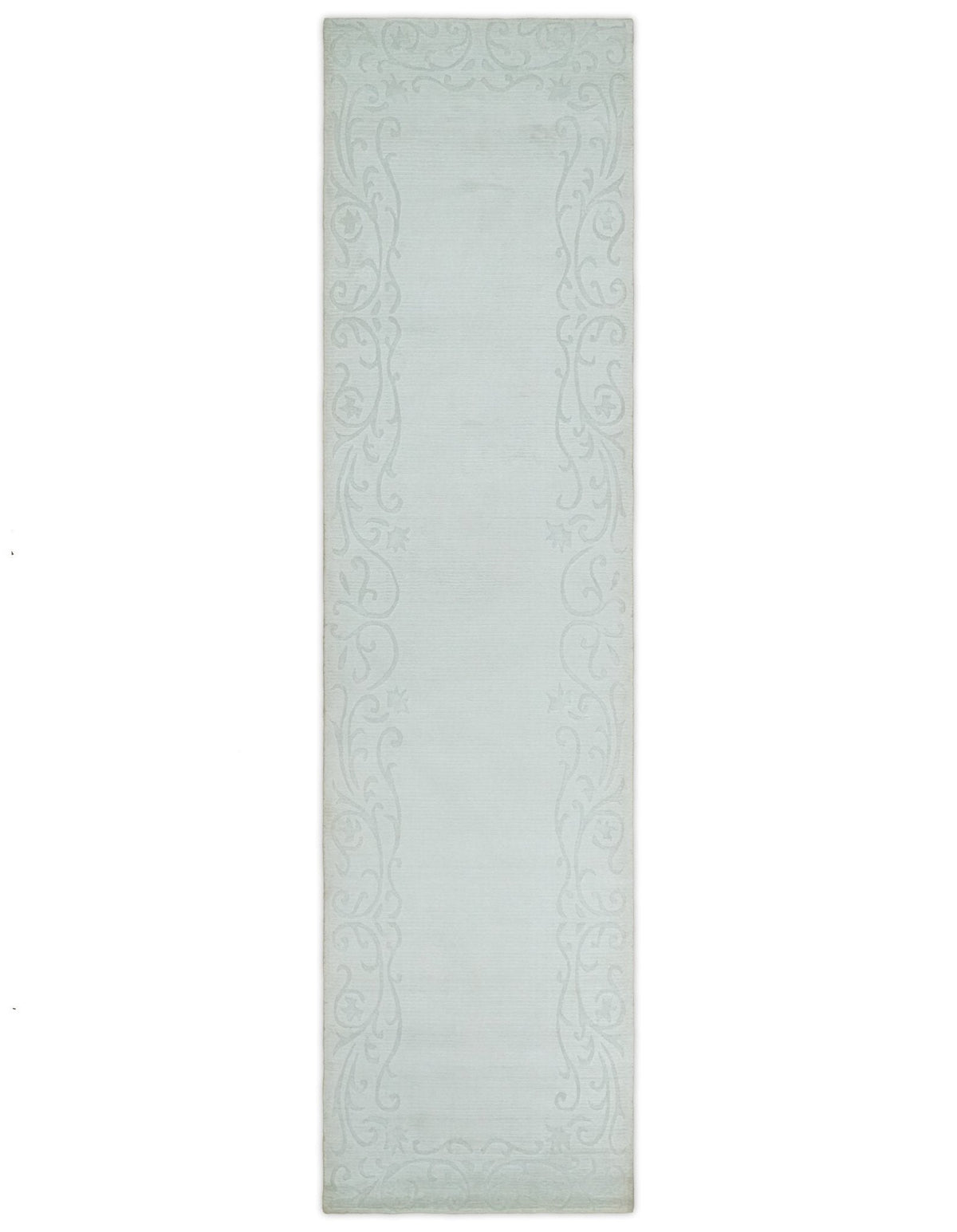 2.6x10 and 5x8 Hand Woven and Carved Silver and Gray Floral Art Silk Rug.
