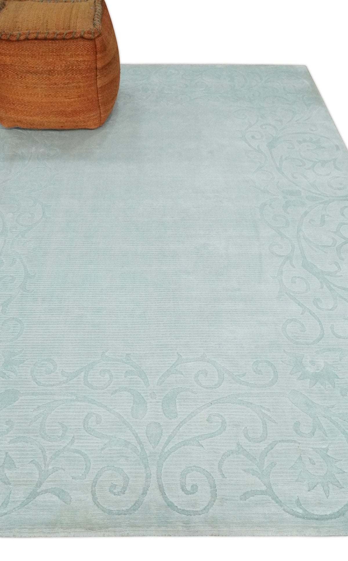 2.6x10 and 5x8 Hand Woven and Carved Silver and Gray Floral Art Silk Rug.