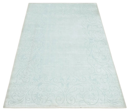2.6x10 and 5x8 Hand Woven and Carved Silver and Gray Floral Art Silk Rug.