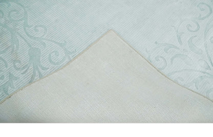 2.6x10 and 5x8 Hand Woven and Carved Silver and Gray Floral Art Silk Rug.