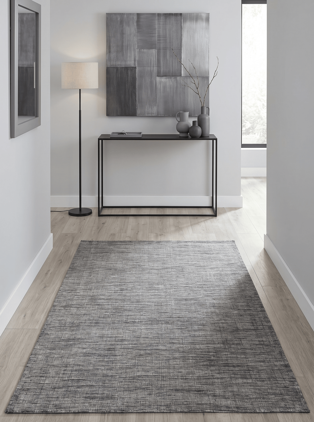 Hand Woven Gray Modern Style Wool Area Rug.