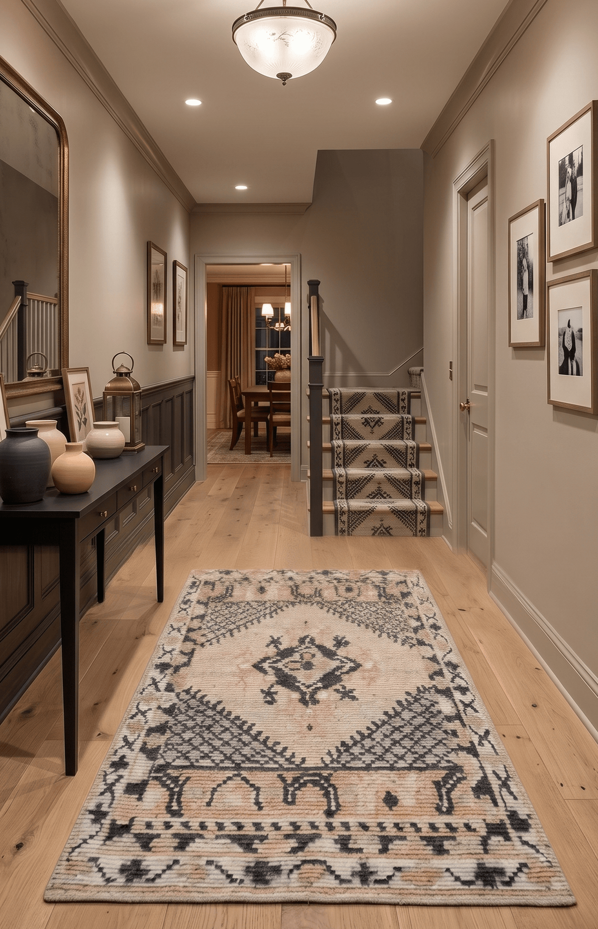 Hand Woven Peach and Charcoal Blended Hand Knotted Wool Rug.