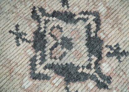 Hand Woven Peach and Charcoal Blended Hand Knotted Wool Rug.