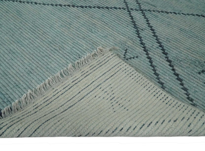 Custom Made Hand Woven Blue Abstract Trellis Moroccan Rug Made with Blended Wool.