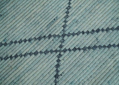 Custom Made Hand Woven Blue Abstract Trellis Moroccan Rug Made with Blended Wool.