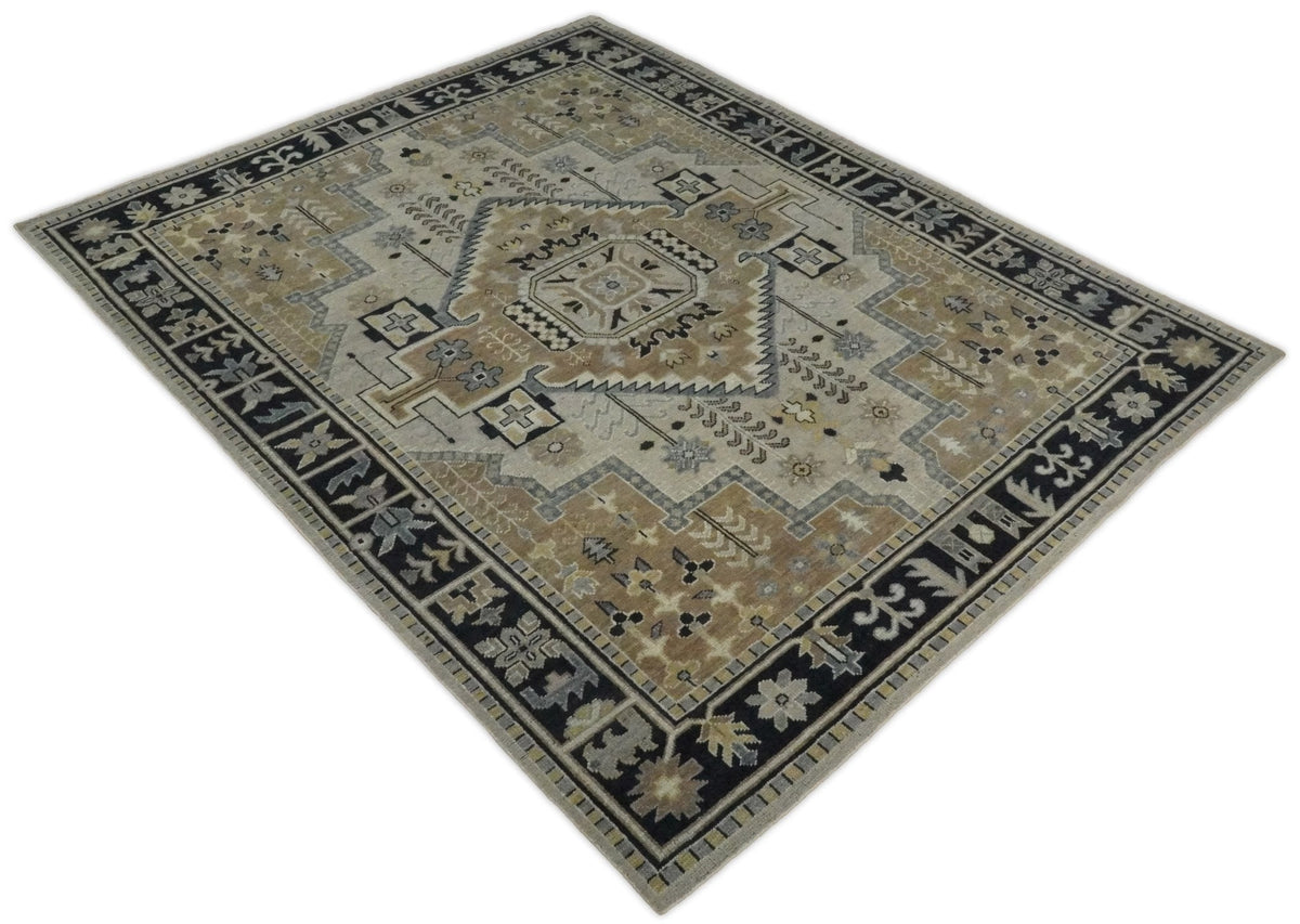 Vintage Distressed Hand Knotted Traditional Heriz Camel Custom Made wool Area Rug.