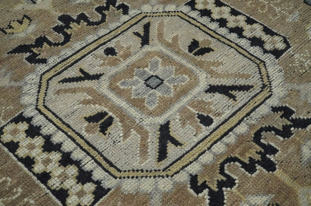 Vintage Distressed Hand Knotted Traditional Heriz Camel Custom Made wool Area Rug.