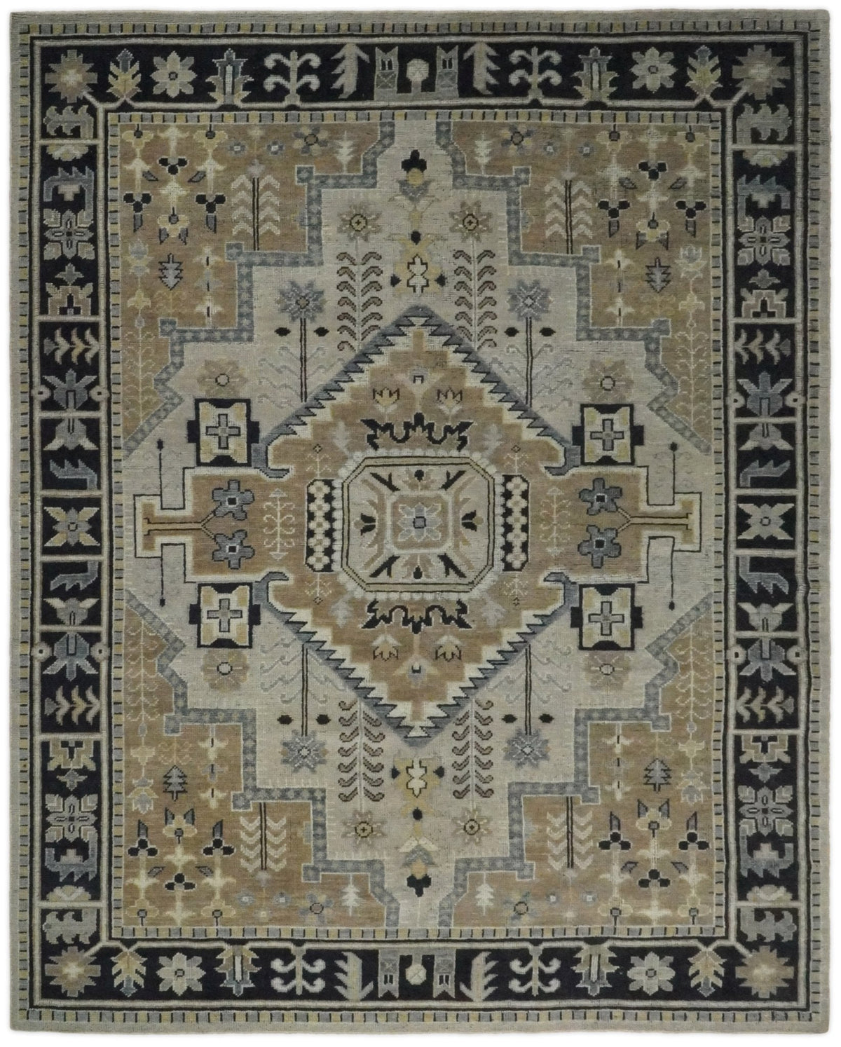 Vintage Distressed Hand Knotted Traditional Heriz Camel Custom Made wool Area Rug.