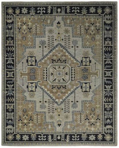 Vintage Distressed Hand Knotted Traditional Heriz Camel Custom Made wool Area Rug.