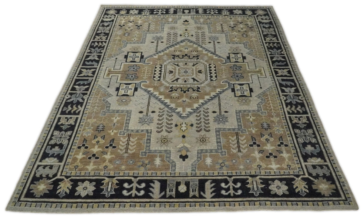 Vintage Distressed Hand Knotted Traditional Heriz Camel Custom Made wool Area Rug.
