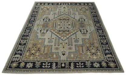 Vintage Distressed Hand Knotted Traditional Heriz Camel Custom Made wool Area Rug.