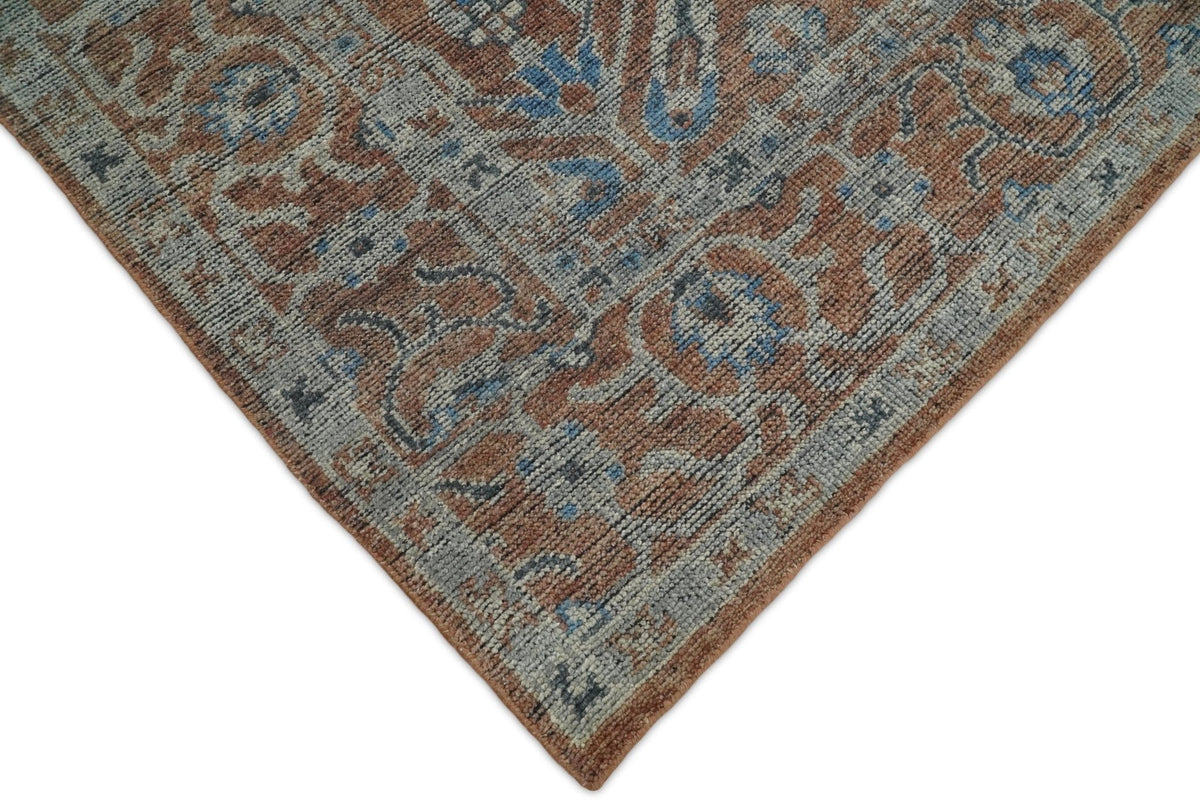 Vintage Style Hand Knotted Serapi Blue and Rust Traditional Custom Made Area Rug.