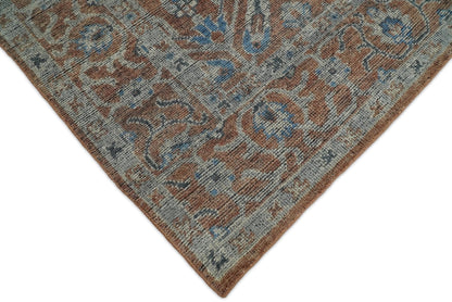 Vintage Style Hand Knotted Serapi Blue and Rust Traditional Custom Made Area Rug.