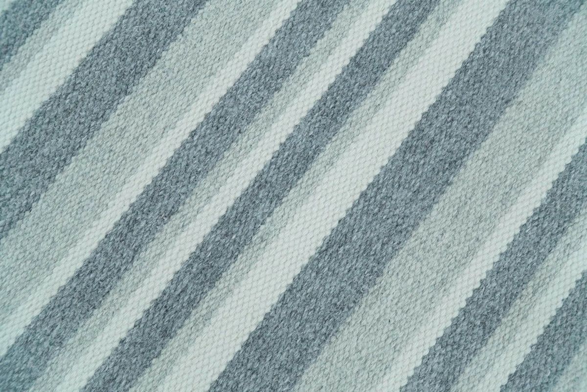 Handmade 5x8 Modern Stripes Pattern Blue And White Wool Rug.