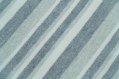 Handmade 5x8 Modern Stripes Pattern Blue And White Wool Rug.