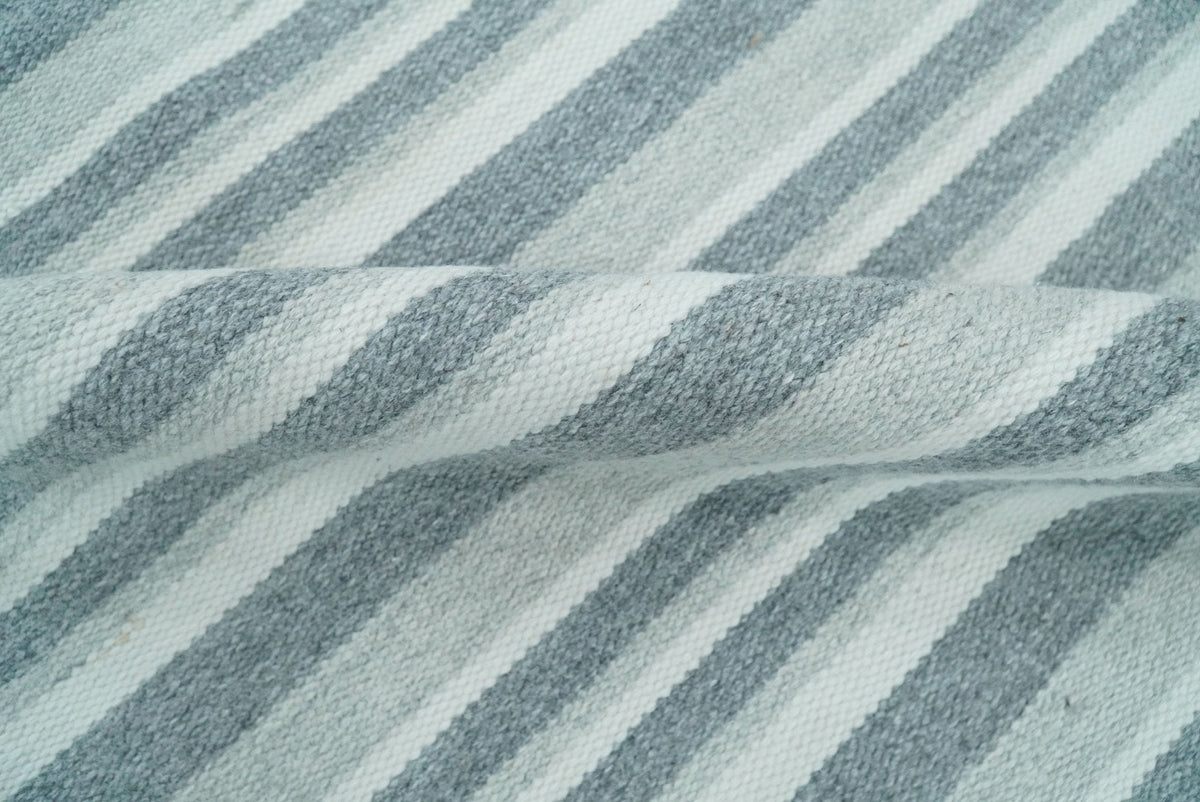 Handmade 5x8 Modern Stripes Pattern Blue And White Wool Rug.