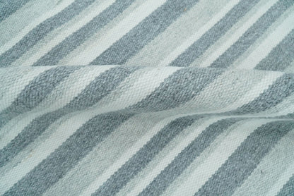 Handmade 5x8 Modern Stripes Pattern Blue And White Wool Rug.