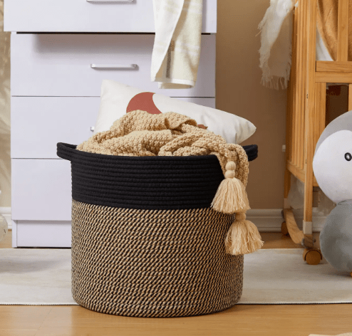 The Carpentry Shop Co. Black & Brown / Large Handmade Cotton Rope Storage Basket Laundry Hamper