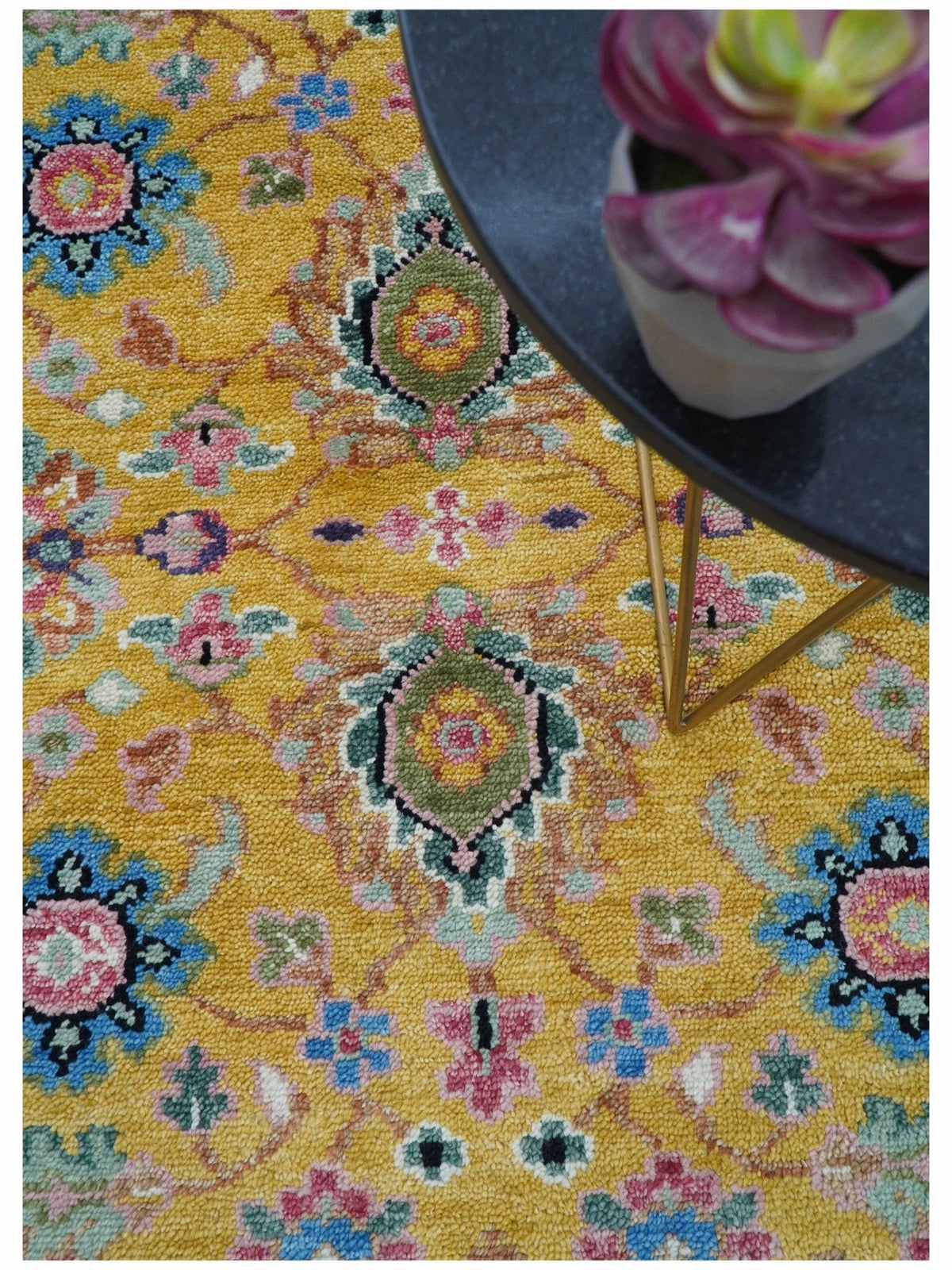 Hanoi Oriental Design Mustard Hand Knotted Wool Area Rug.