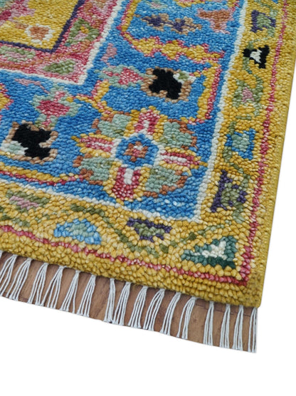Hanoi Oriental Design Mustard Hand Knotted Wool Area Rug.