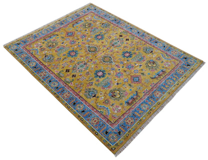 Hanoi Oriental Design Mustard Hand Knotted Wool Area Rug.