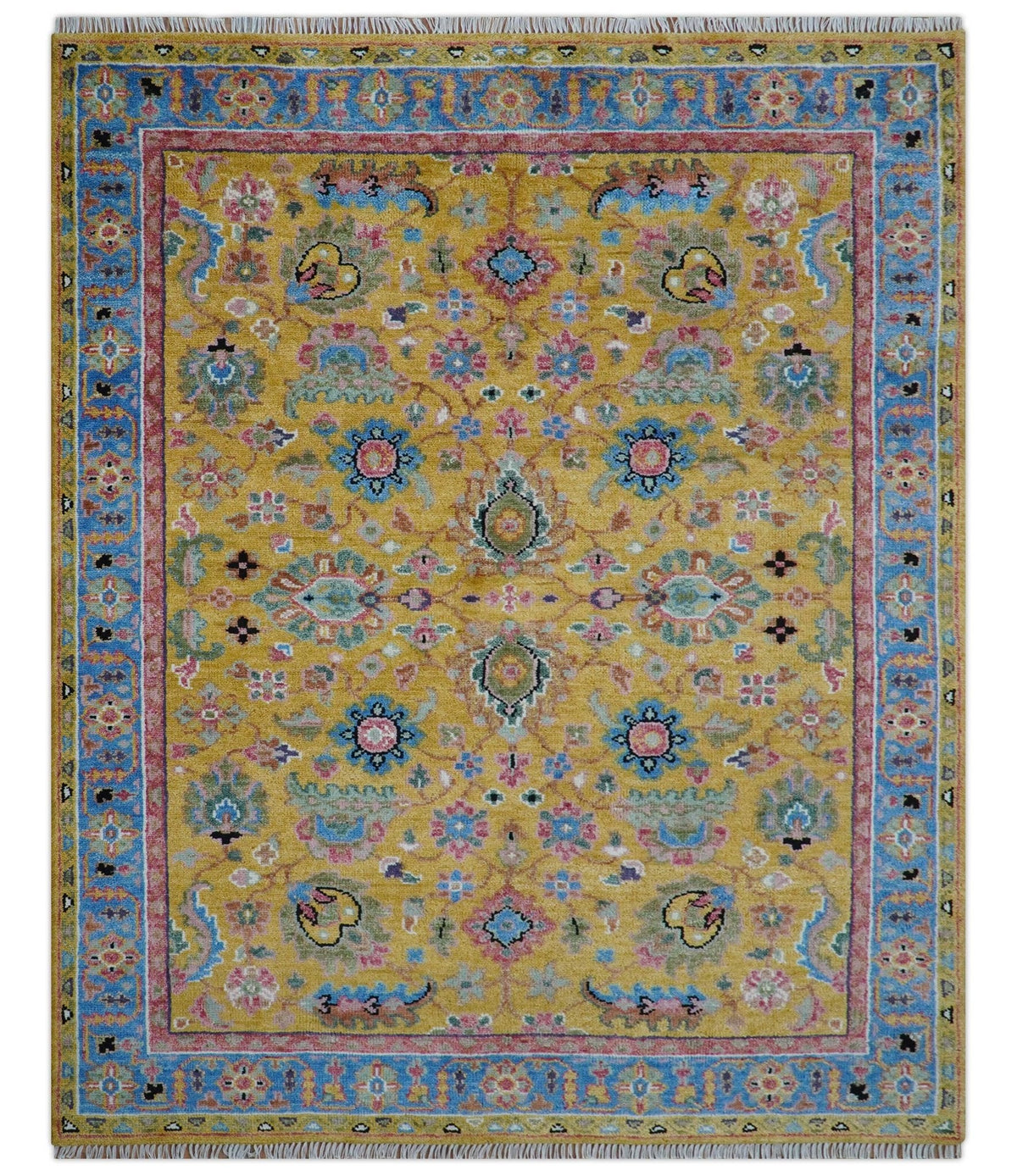Hanoi Oriental Design Mustard Hand Knotted Wool Area Rug.