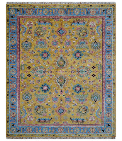 Hanoi Oriental Design Mustard Hand Knotted Wool Area Rug.