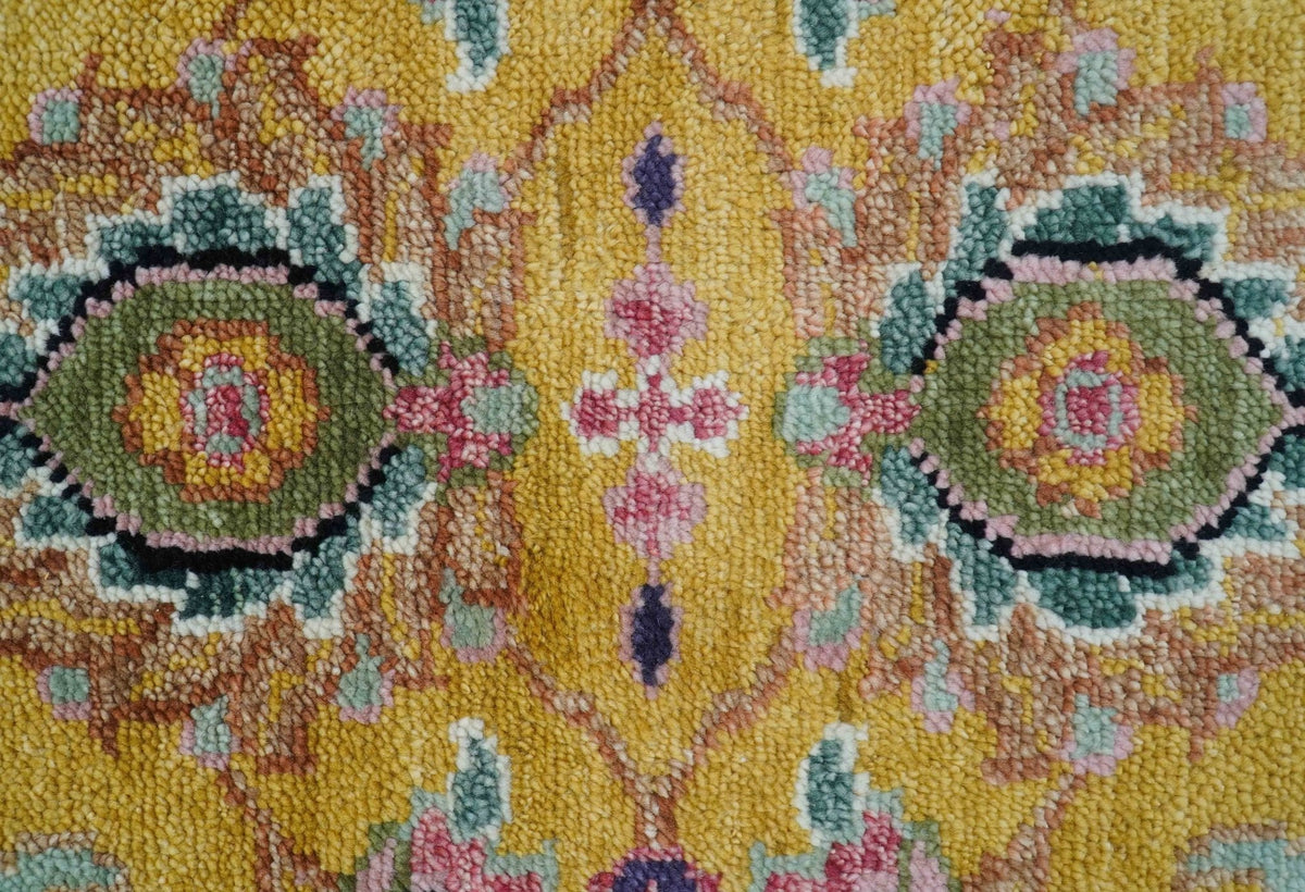Hanoi Oriental Design Mustard Hand Knotted Wool Area Rug.