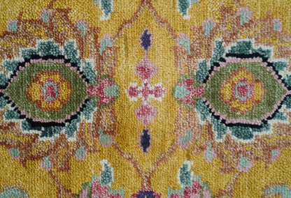 Hanoi Oriental Design Mustard Hand Knotted Wool Area Rug.