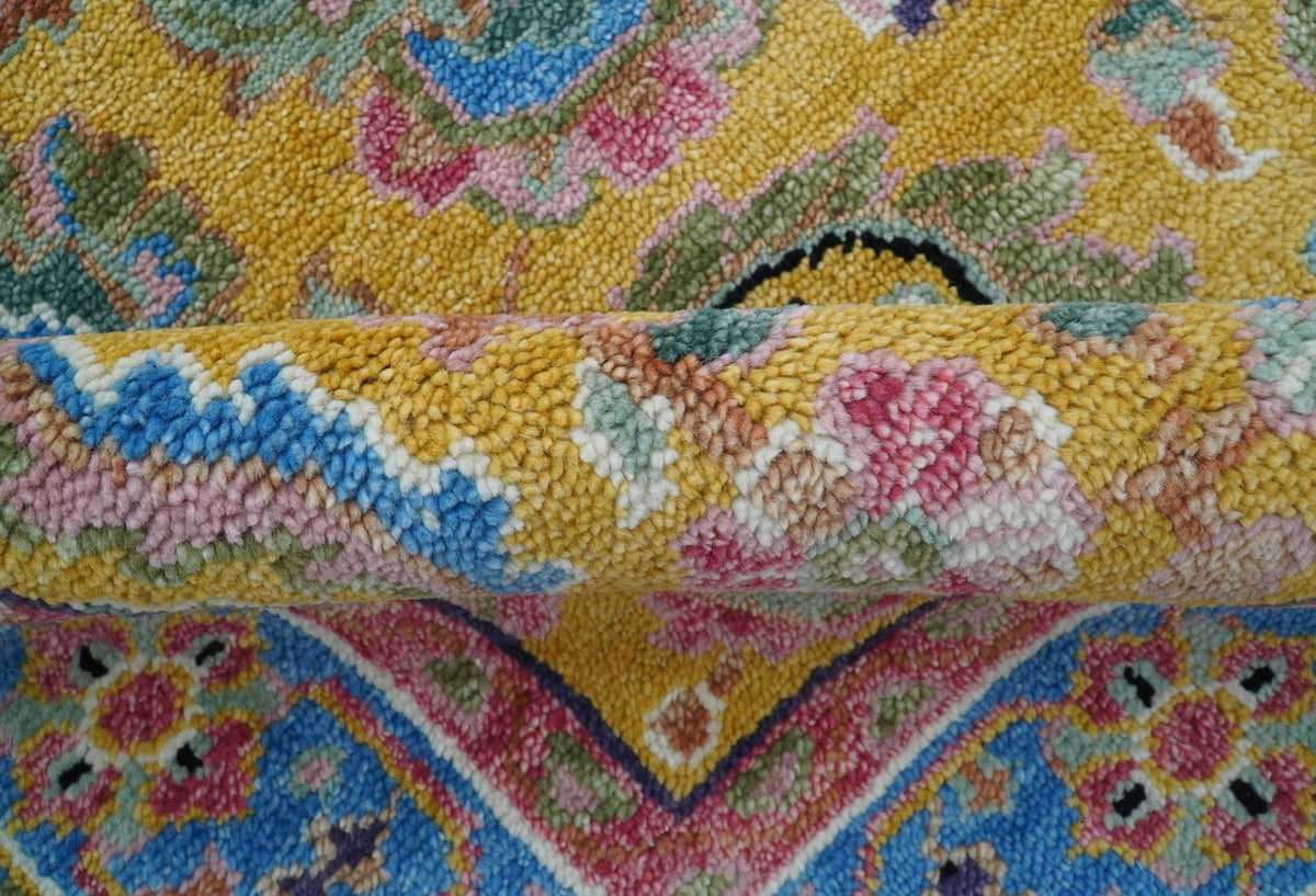 Hanoi Oriental Design Mustard Hand Knotted Wool Area Rug.