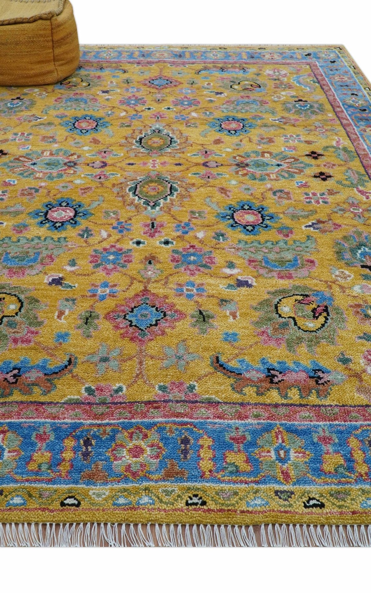 Hanoi Oriental Design Mustard Hand Knotted Wool Area Rug.