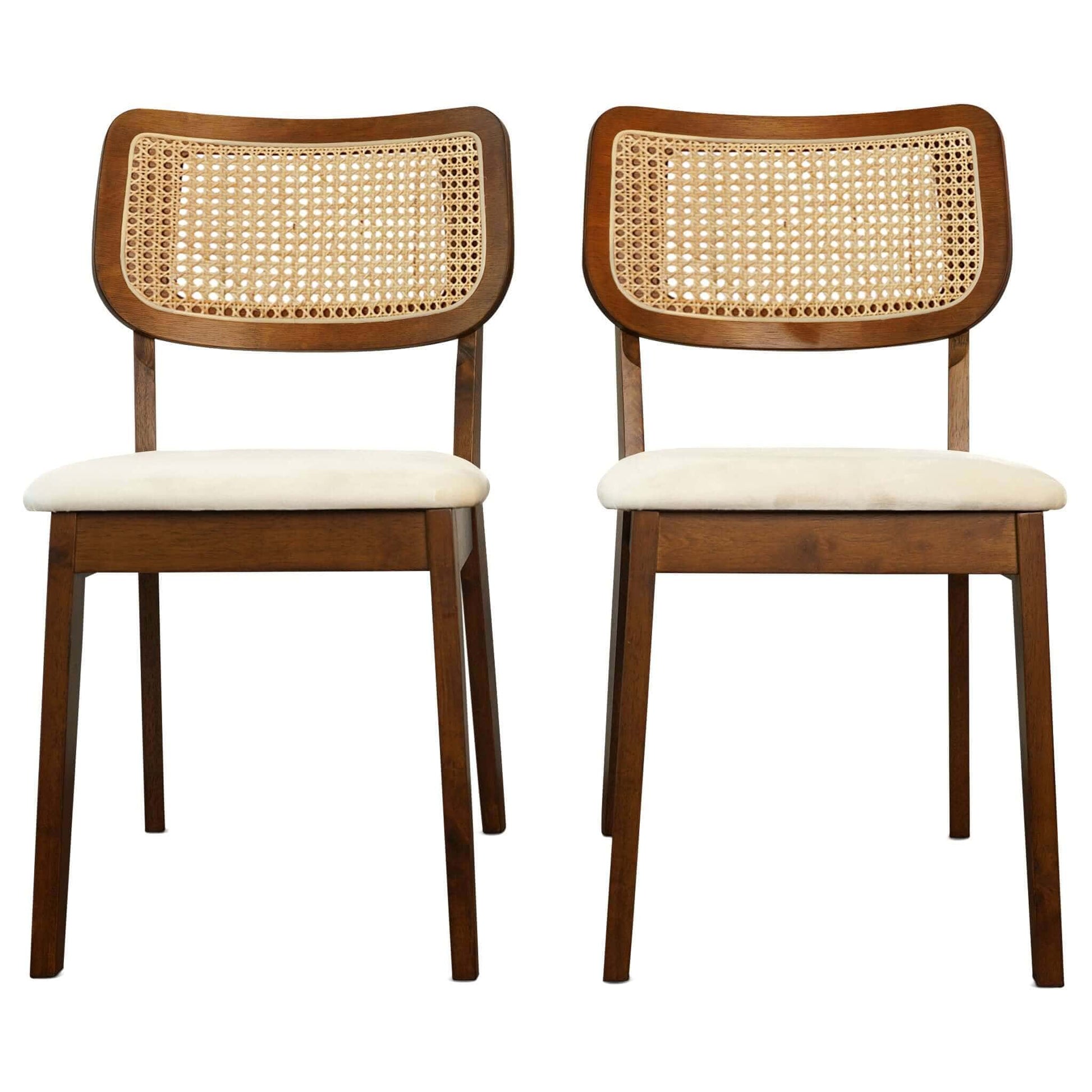 ashcroftfurniture.com Hazel Mid-Century Modern Cream Velvet Solid Wood Dining Chair(Set of 2)