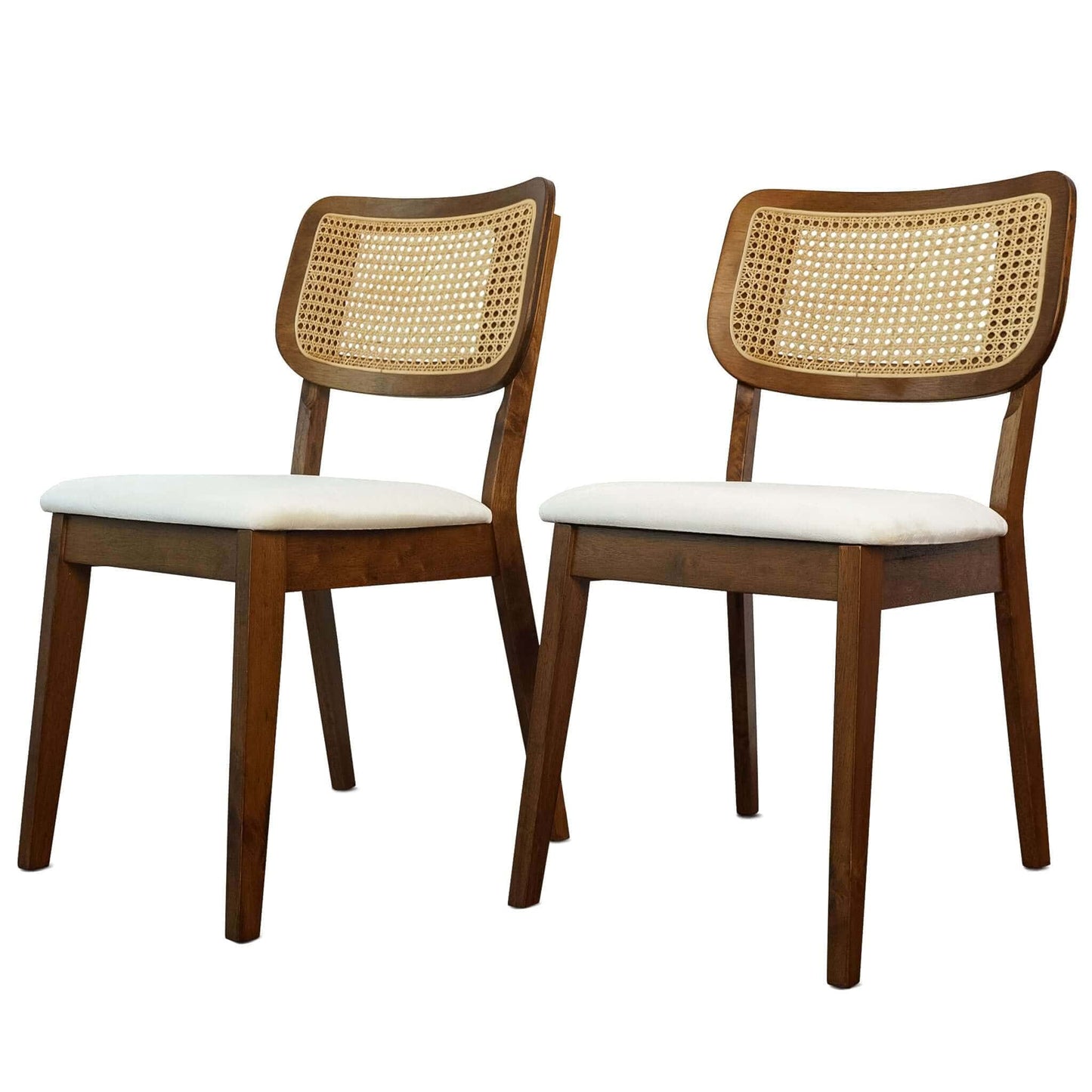 ashcroftfurniture.com Hazel Mid-Century Modern Cream Velvet Solid Wood Dining Chair(Set of 2)