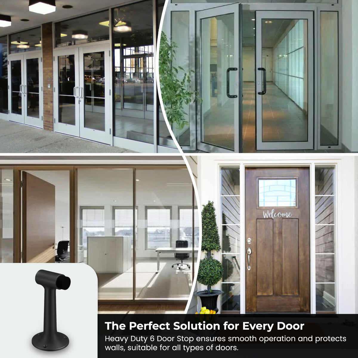 Heavy Duty 6″ Floor-Mount Door Stop – Solid Brass, Commercial Grade (Matte Black).