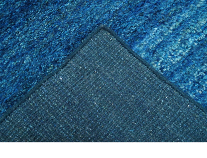 High Pile Blue Hand knotted Contemporary Custom Made Solid Afghan wool Area Rug.