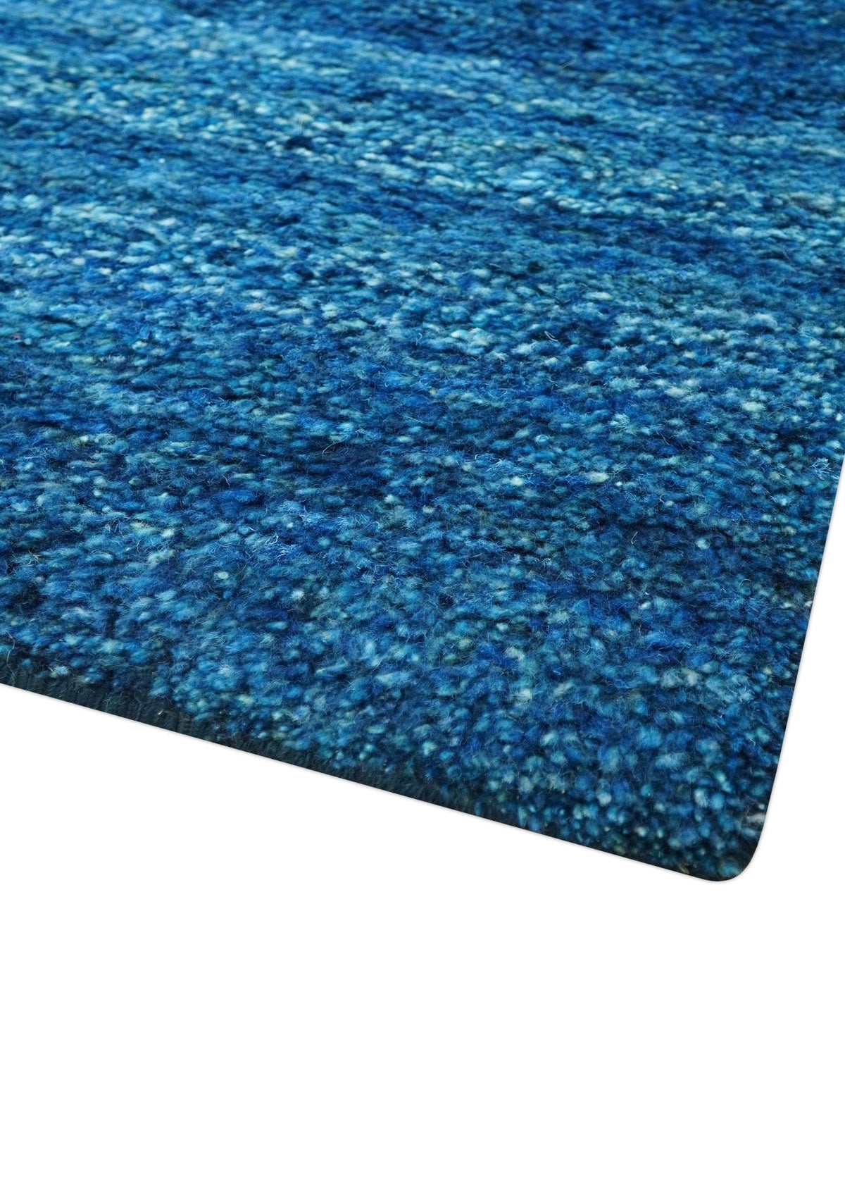 High Pile Blue Hand knotted Contemporary Custom Made Solid Afghan wool Area Rug.