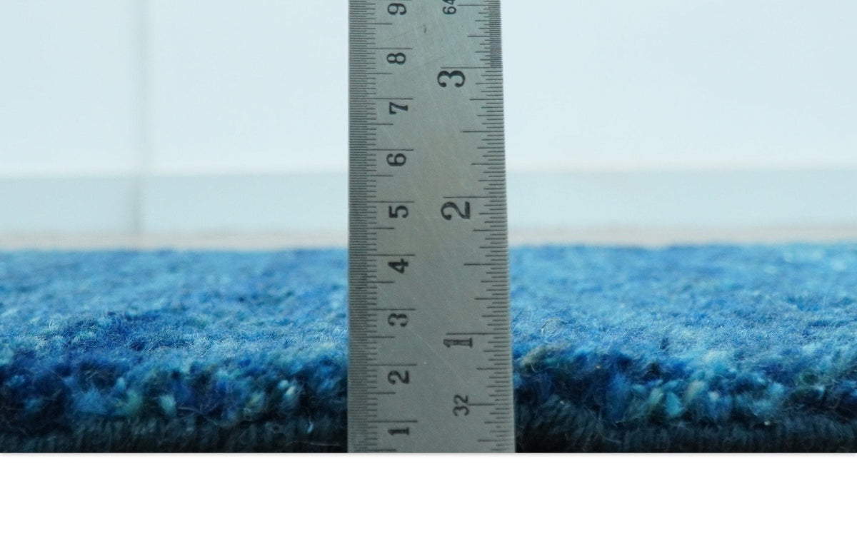 High Pile Blue Hand knotted Contemporary Custom Made Solid Afghan wool Area Rug.