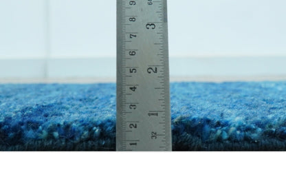 High Pile Blue Hand knotted Contemporary Custom Made Solid Afghan wool Area Rug.